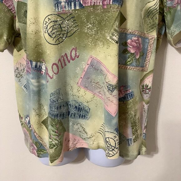 Vintage Y2K Fairy Grunge Green Rome Roma Vacation Graphic Rhinestone T Shirt XL - Picture 3 of 12